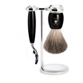 Set de barbierit cu aparat de ras compatibil Mach 3 si pamatuf Pure Badger cu par de bursuc si maner de rasina premium S 81 M 336 M3